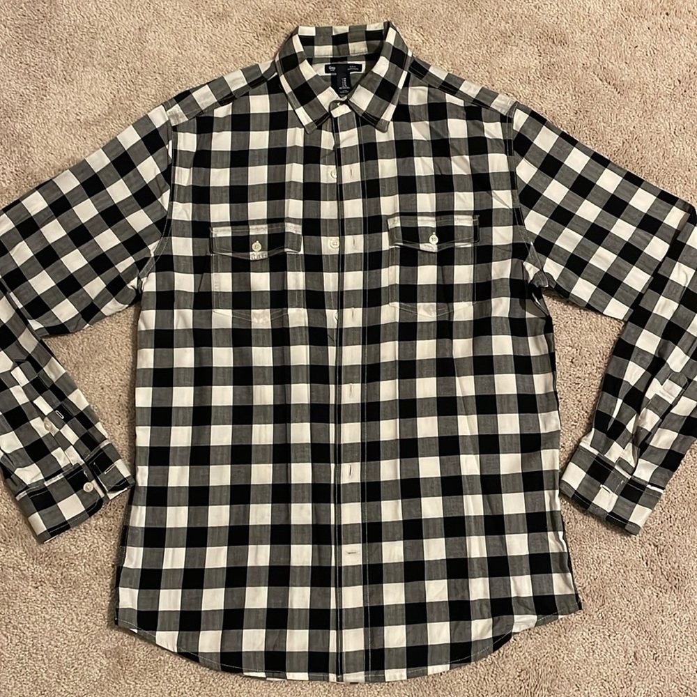 GAP Shirt Mens Medium Black and White Checkers Long Sleeve - Picture 1 of 5